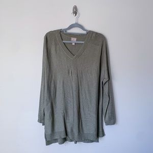Chico's Olive Green V Neck Tunic Sweater